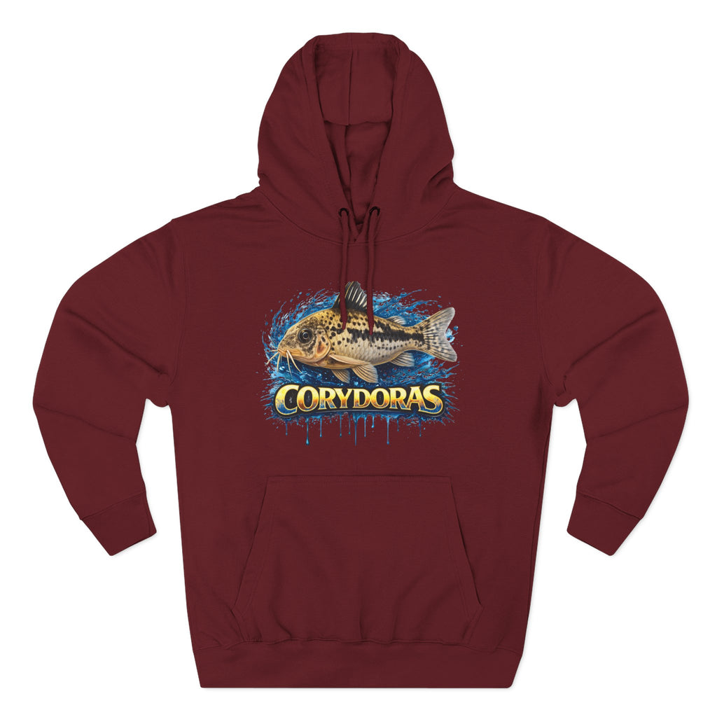 Peppered Corydoras Midweight Fleece Hoodie — Aquatic Catfish Illustration Pullover