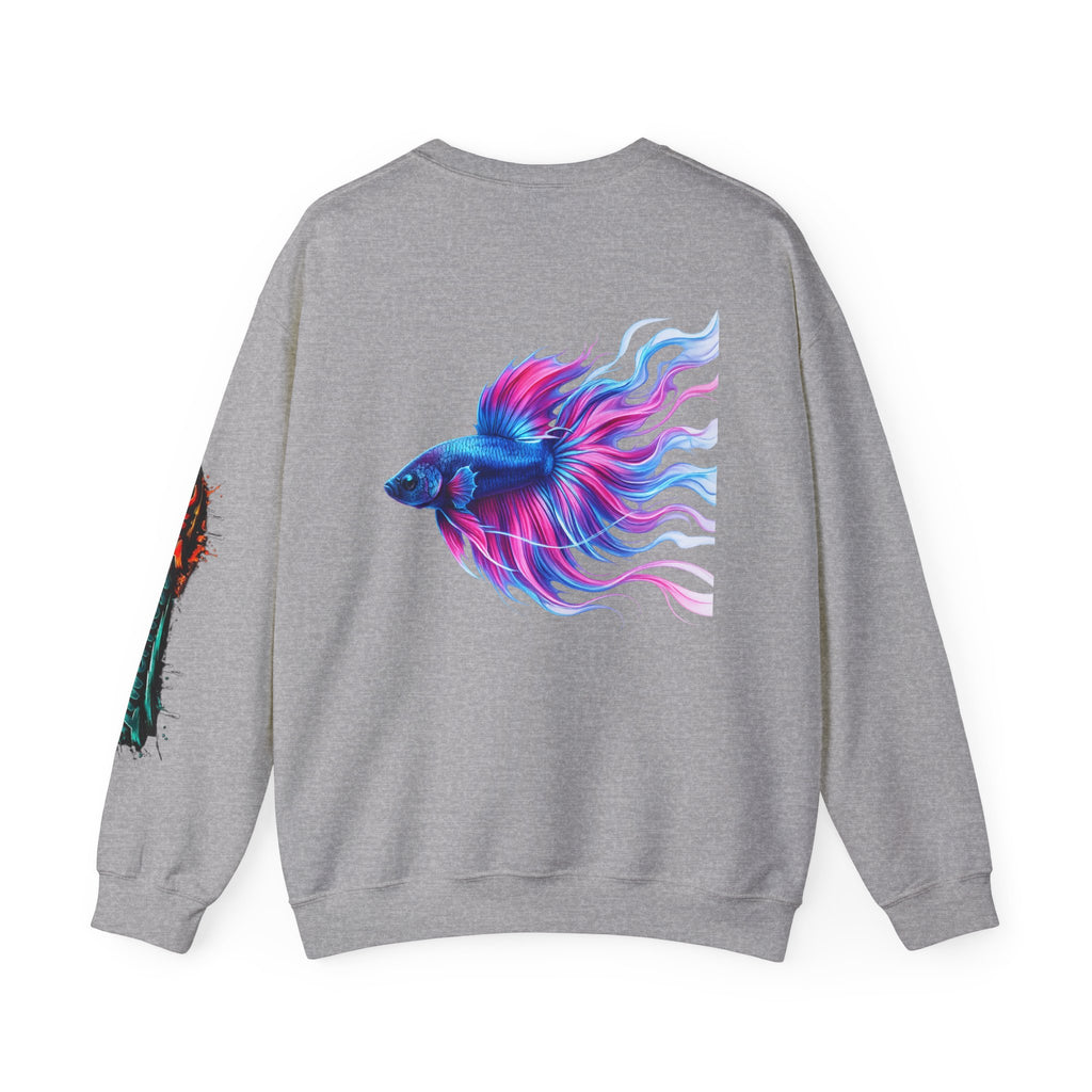 Betta Fish Crewneck Sweatshirt — Colorful Neon Tropical Fish Graphic