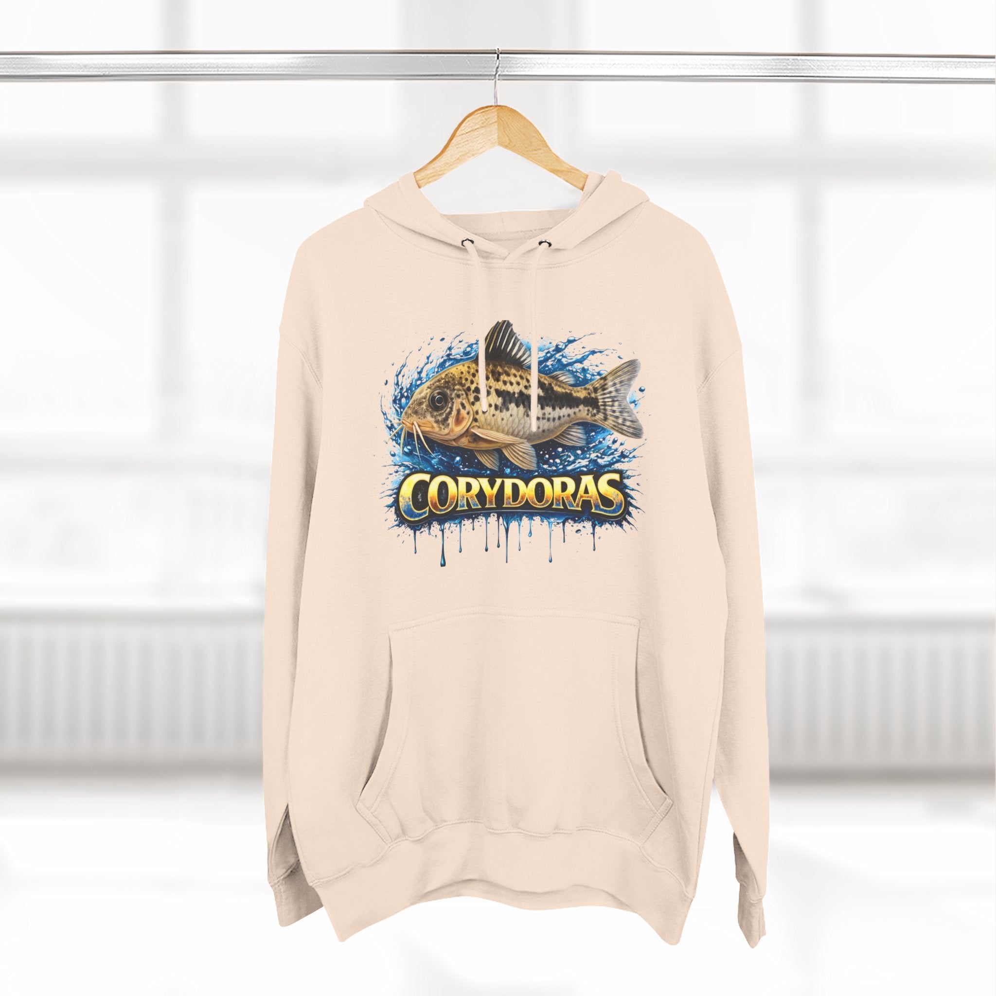 Peppered Corydoras Midweight Fleece Hoodie — Aquatic Catfish Illustration Pullover