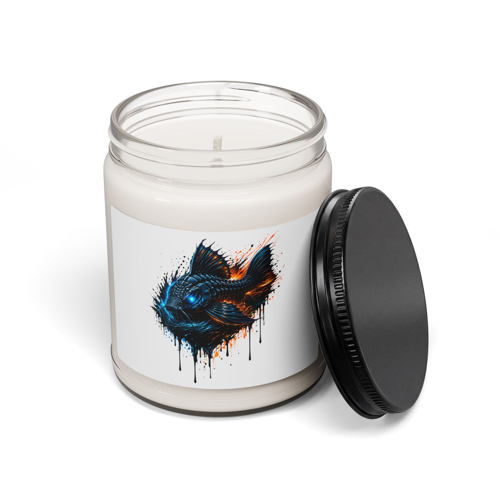 9oz Scented Soy Candle — Blue Neon Fish Art (Aquatic Drip Design) L-185