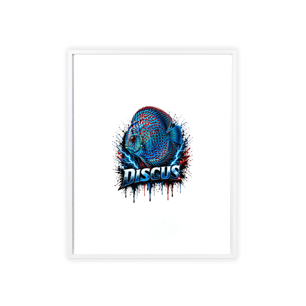 Discus Fish Poster with Wooden Frame — Colorful Aquarium Art Print