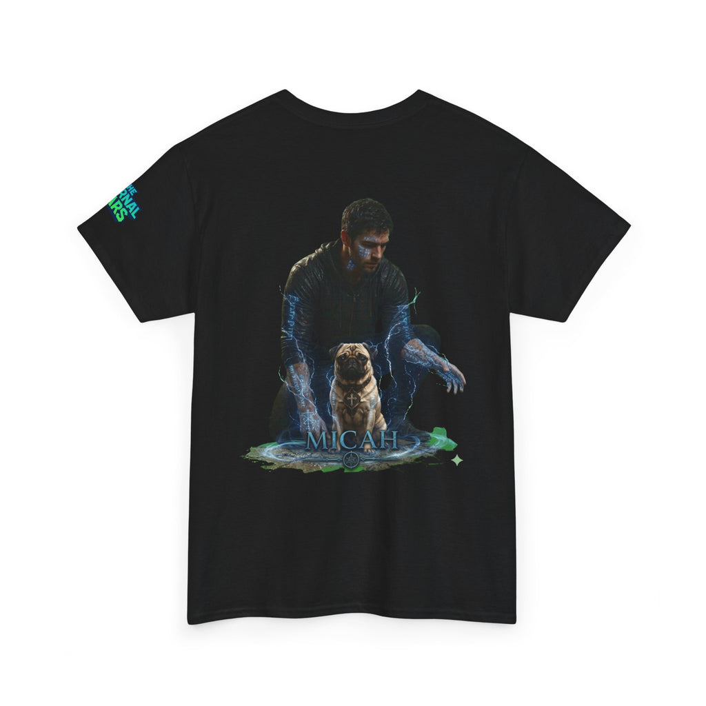 T-Shirt — Nature Warrior Graphic Tee with Man and Dog Illustration