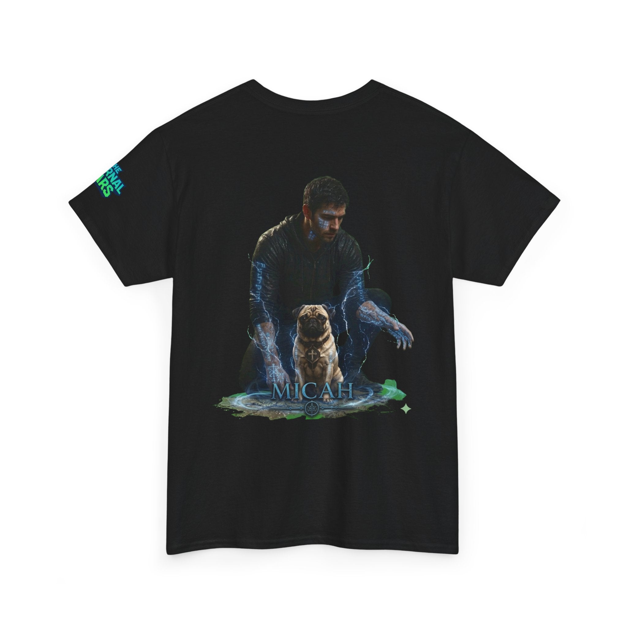 T-Shirt — Nature Warrior Graphic Tee with Man and Dog Illustration