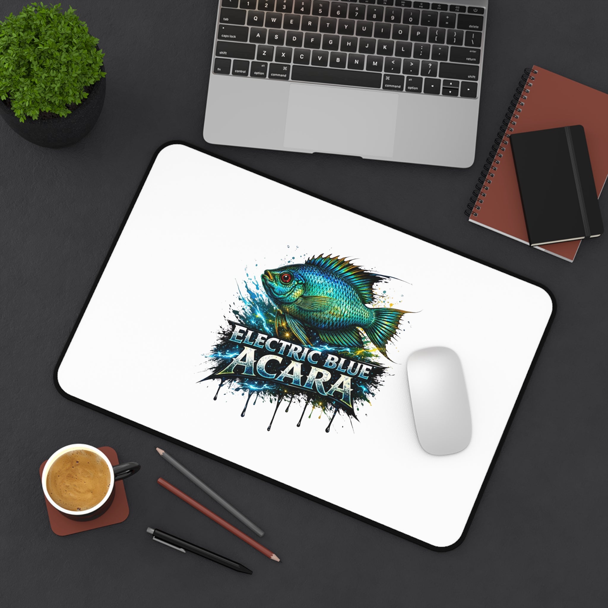 Electric Blue Acara Desk Mat — Vibrant Fish Gaming/Workstation Mousepad