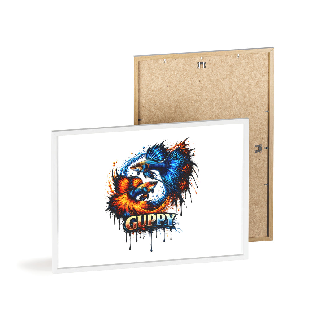 Guppy Fish Art Poster with Wooden Frame — Colorful Koi-Style Aquarium Print