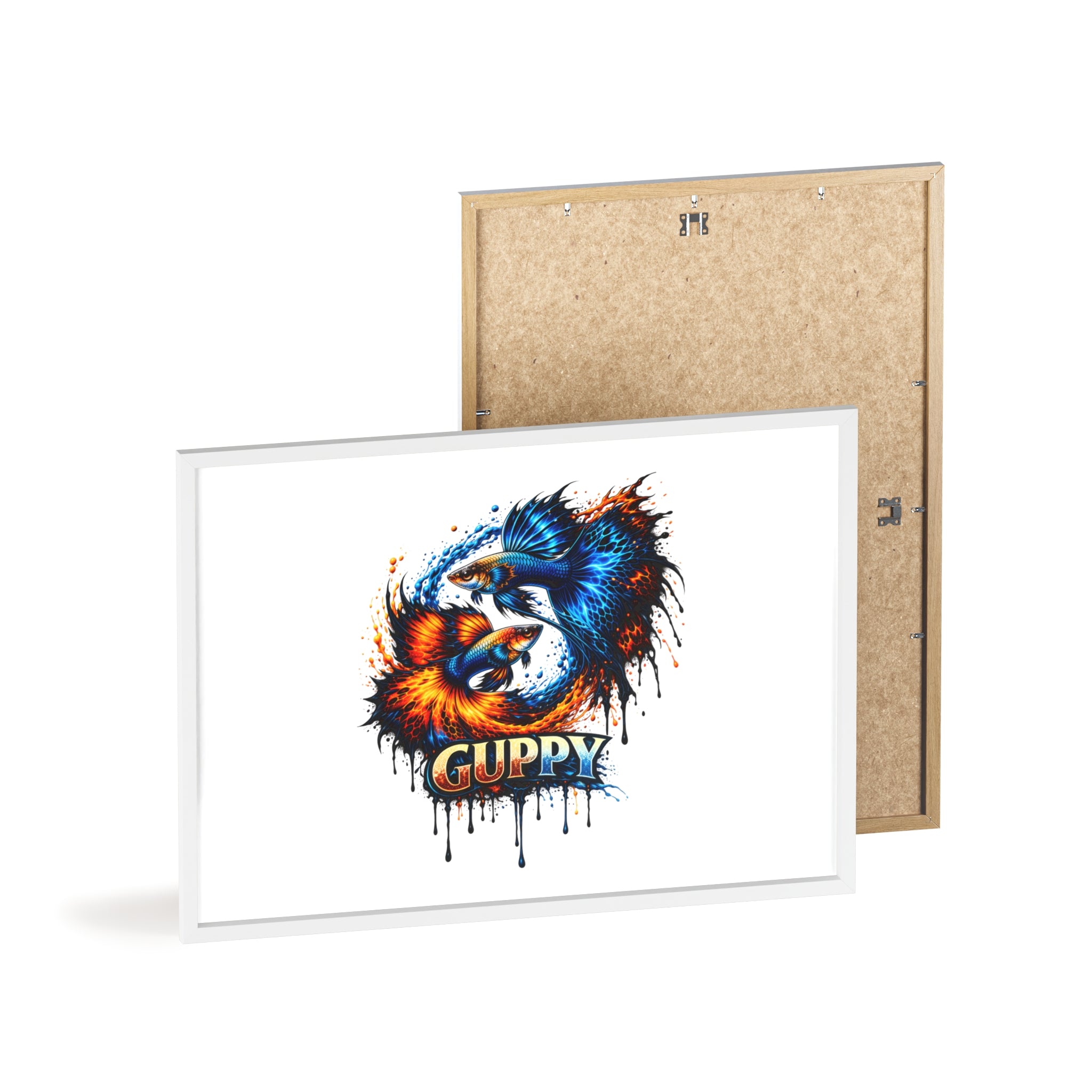 Guppy Fish Art Poster with Wooden Frame — Colorful Koi-Style Aquarium Print