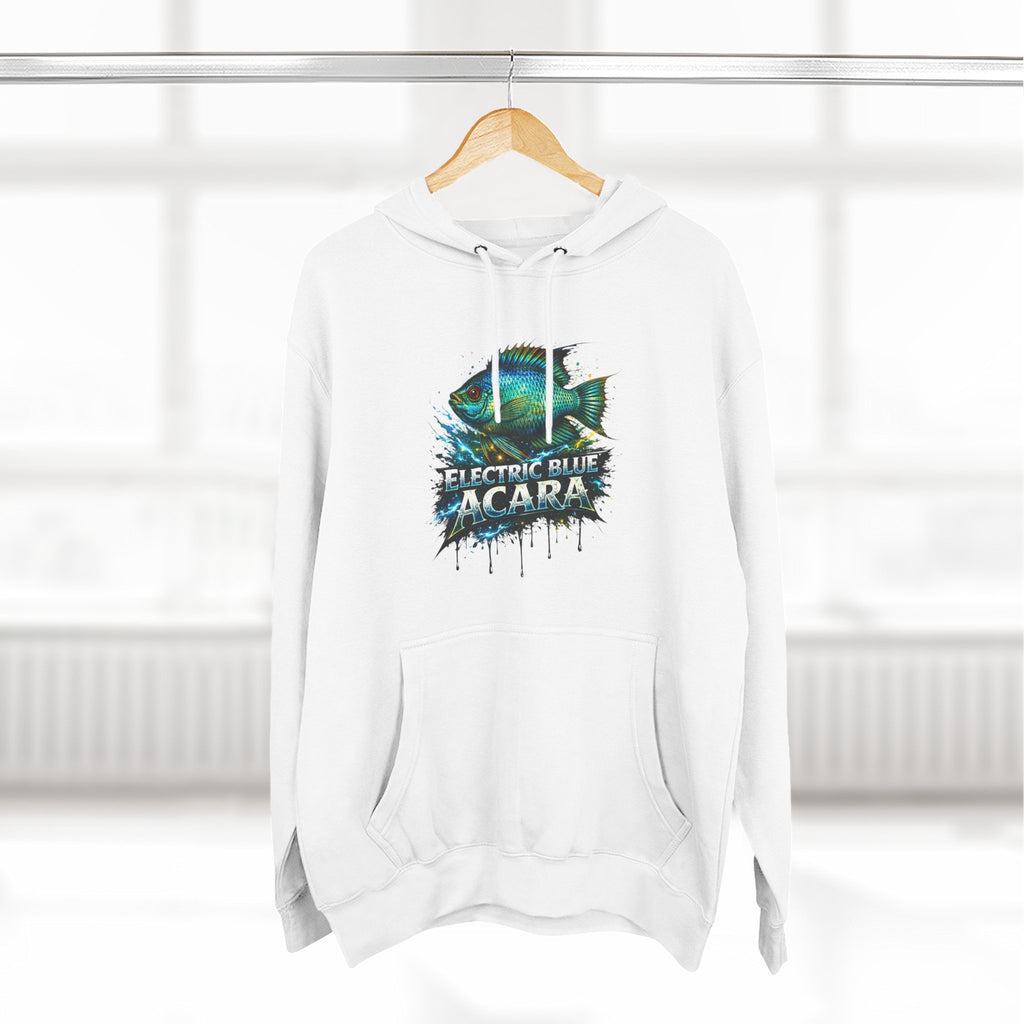 Electric Blue Acara Hoodie — Colorful Aquarium Fish Graphic Fleece Pullover