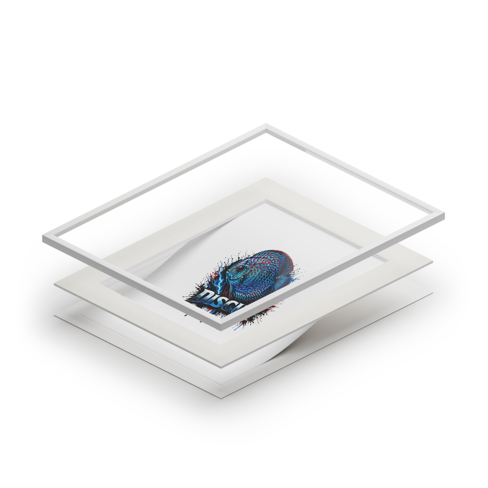 Discus Fish Fine Art Print with Passepartout Frame — Vibrant Blue Aquarium Wall Art