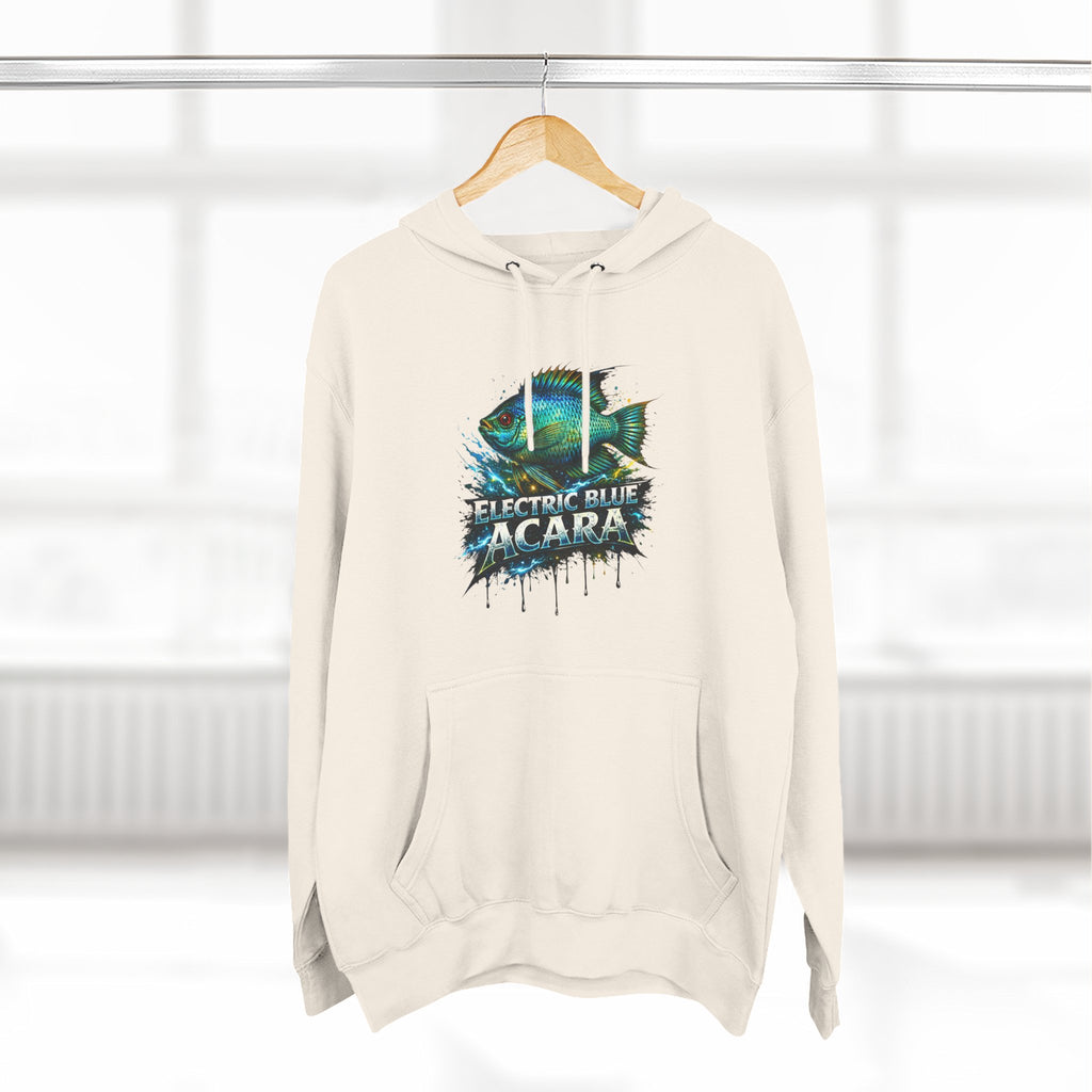 Electric Blue Acara Hoodie — Colorful Aquarium Fish Graphic Fleece Pullover