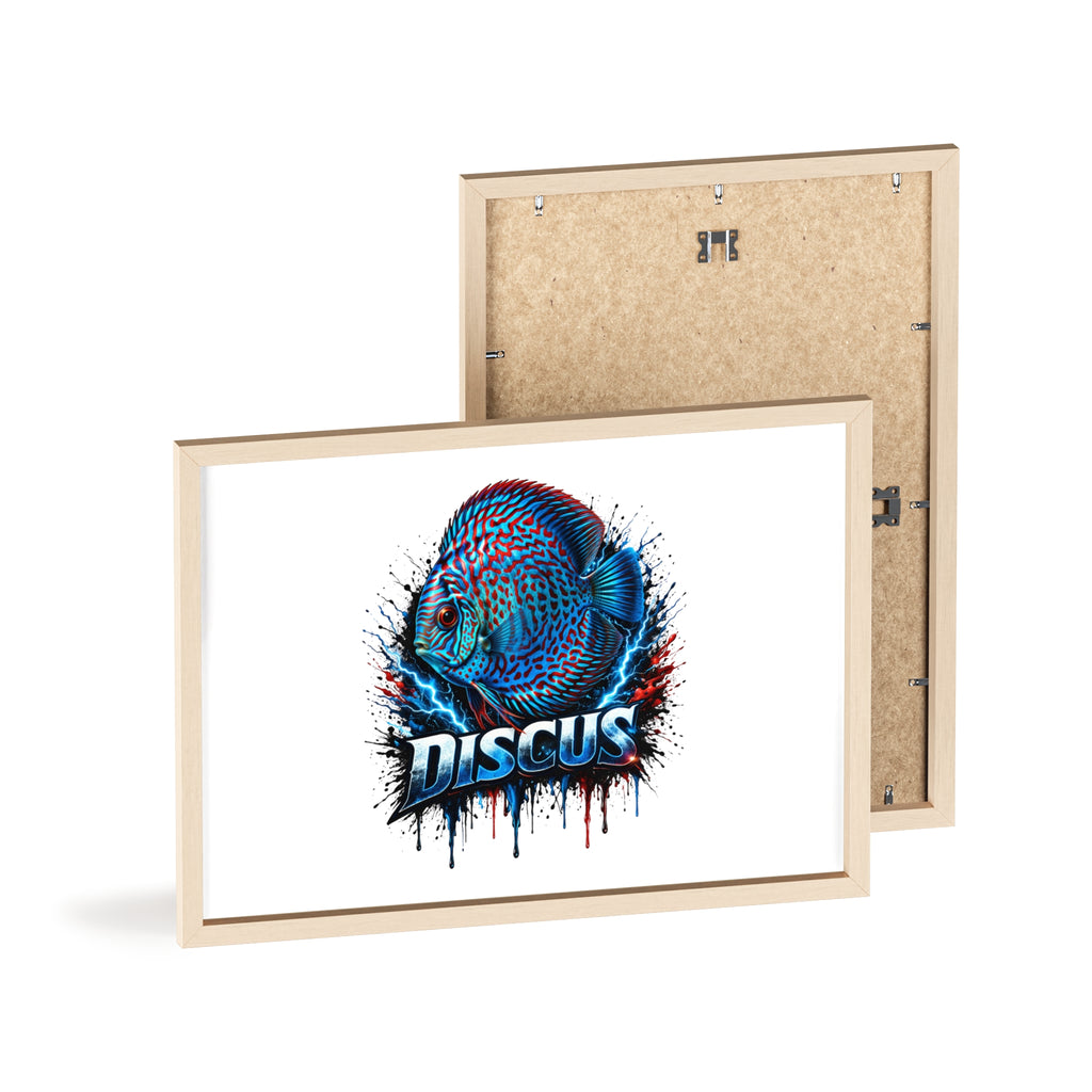 Discus Fish Poster with Wooden Frame — Colorful Aquarium Art Print