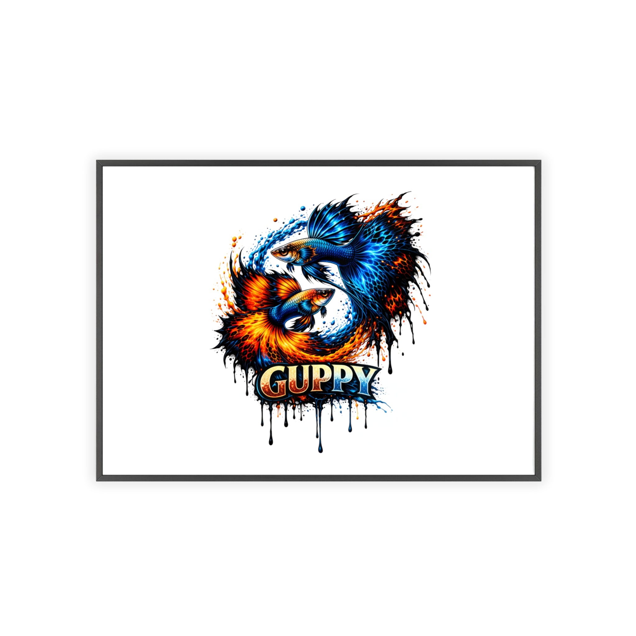 Guppy Fish Art Poster with Wooden Frame — Colorful Koi-Style Aquarium Print