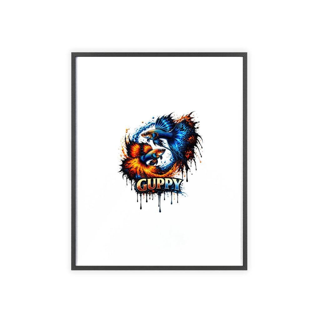 Guppy Fish Art Poster with Wooden Frame — Colorful Koi-Style Aquarium Print