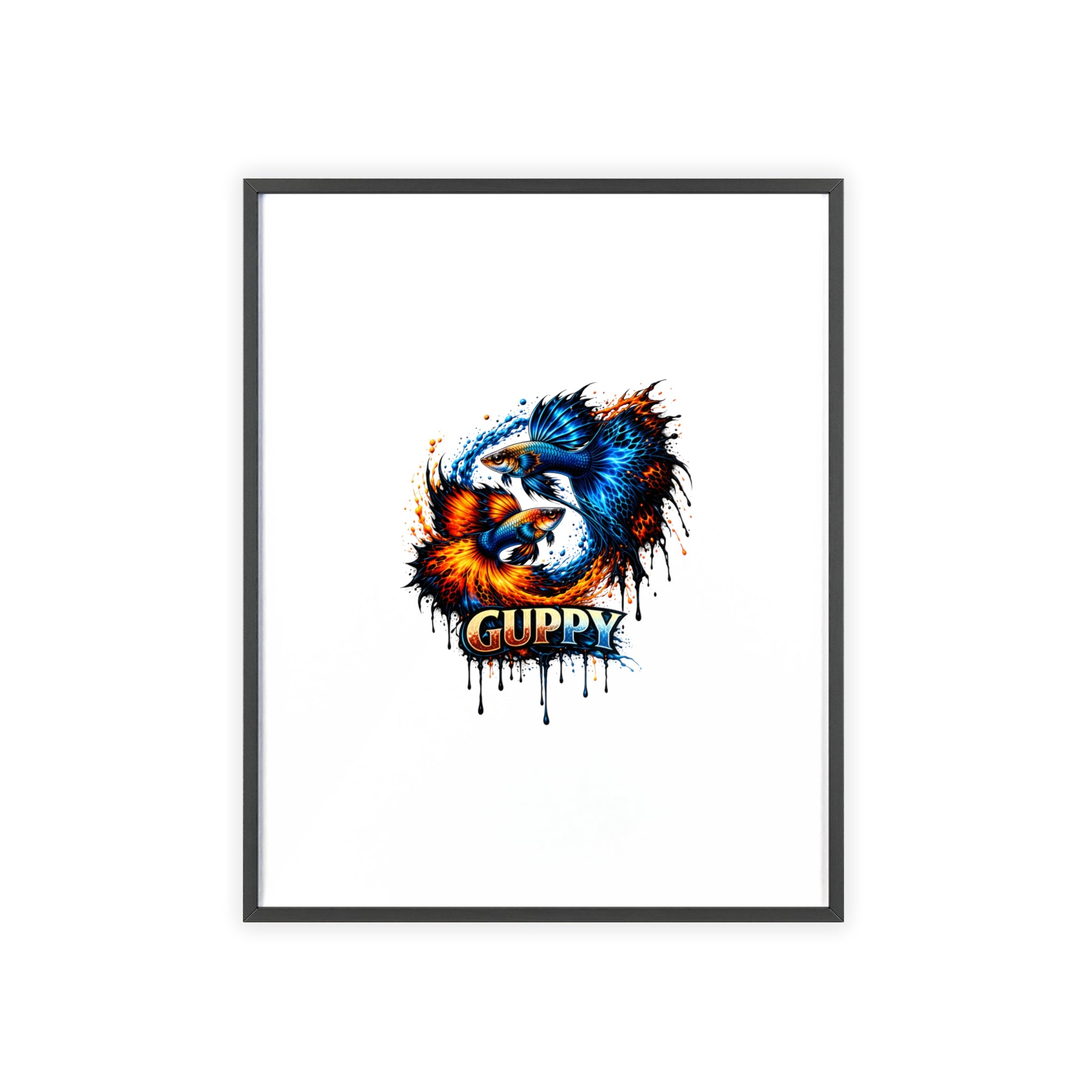 Guppy Fish Art Poster with Wooden Frame — Colorful Koi-Style Aquarium Print