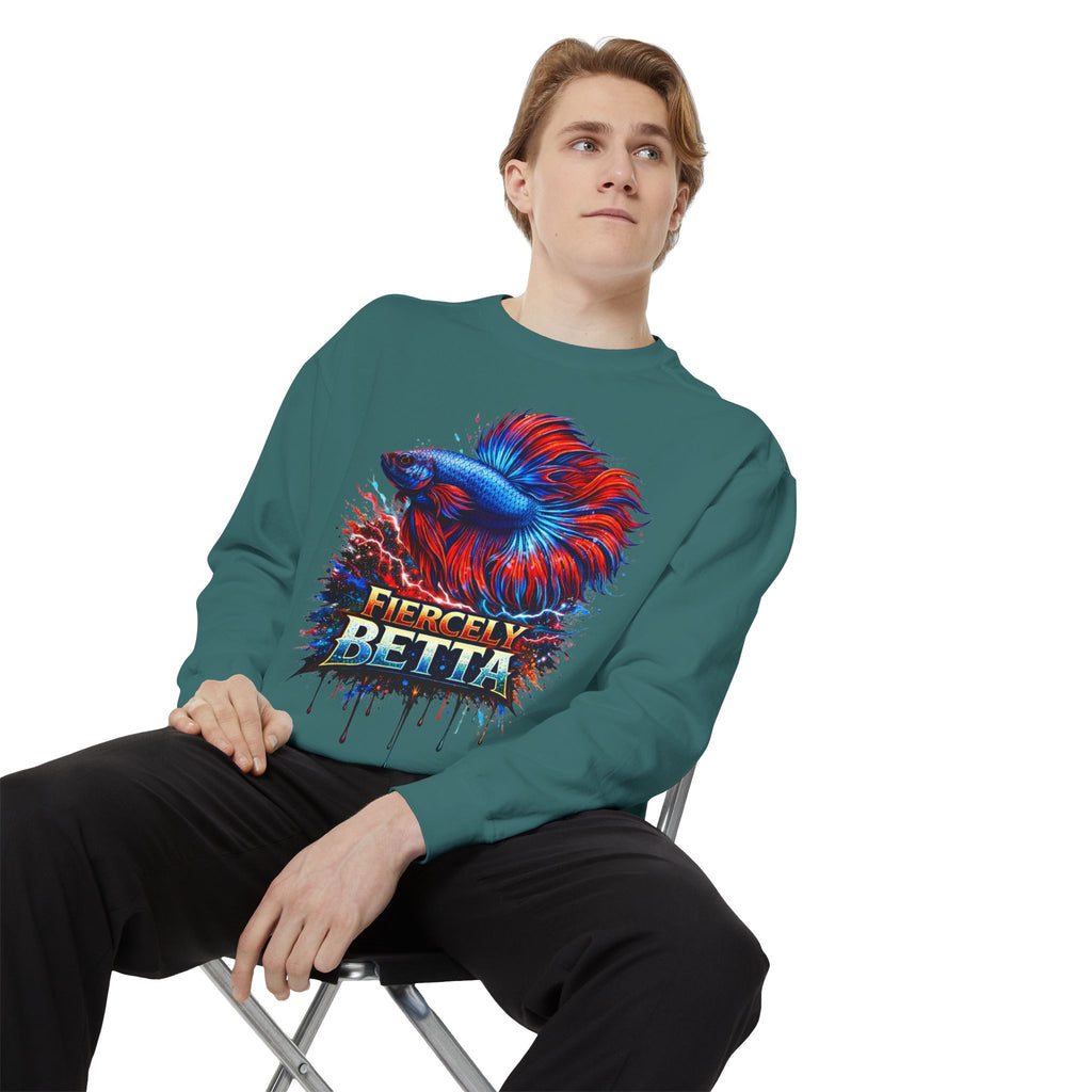 Betta Fish Sweatshirt — "Fiercely Betta" Colorful Aquarium Crewneck