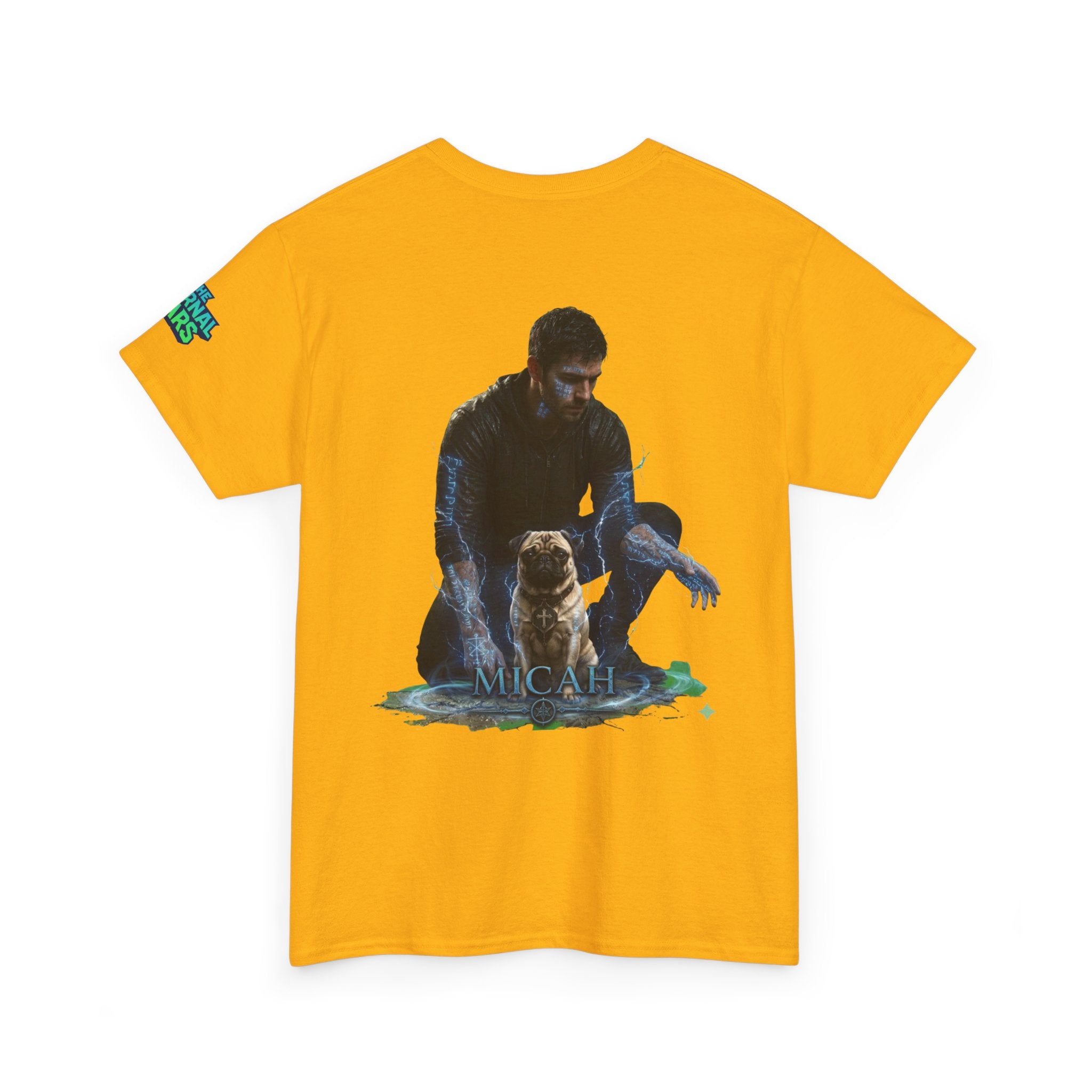 T-Shirt — Nature Warrior Graphic Tee with Man and Dog Illustration