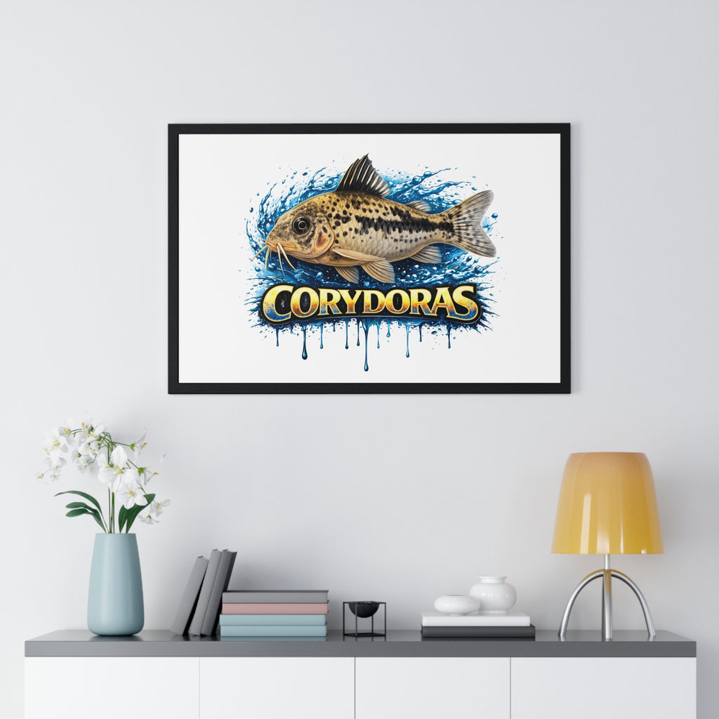 Peppered Corydoras Fish Framed Poster — Aquarium Wall Art
