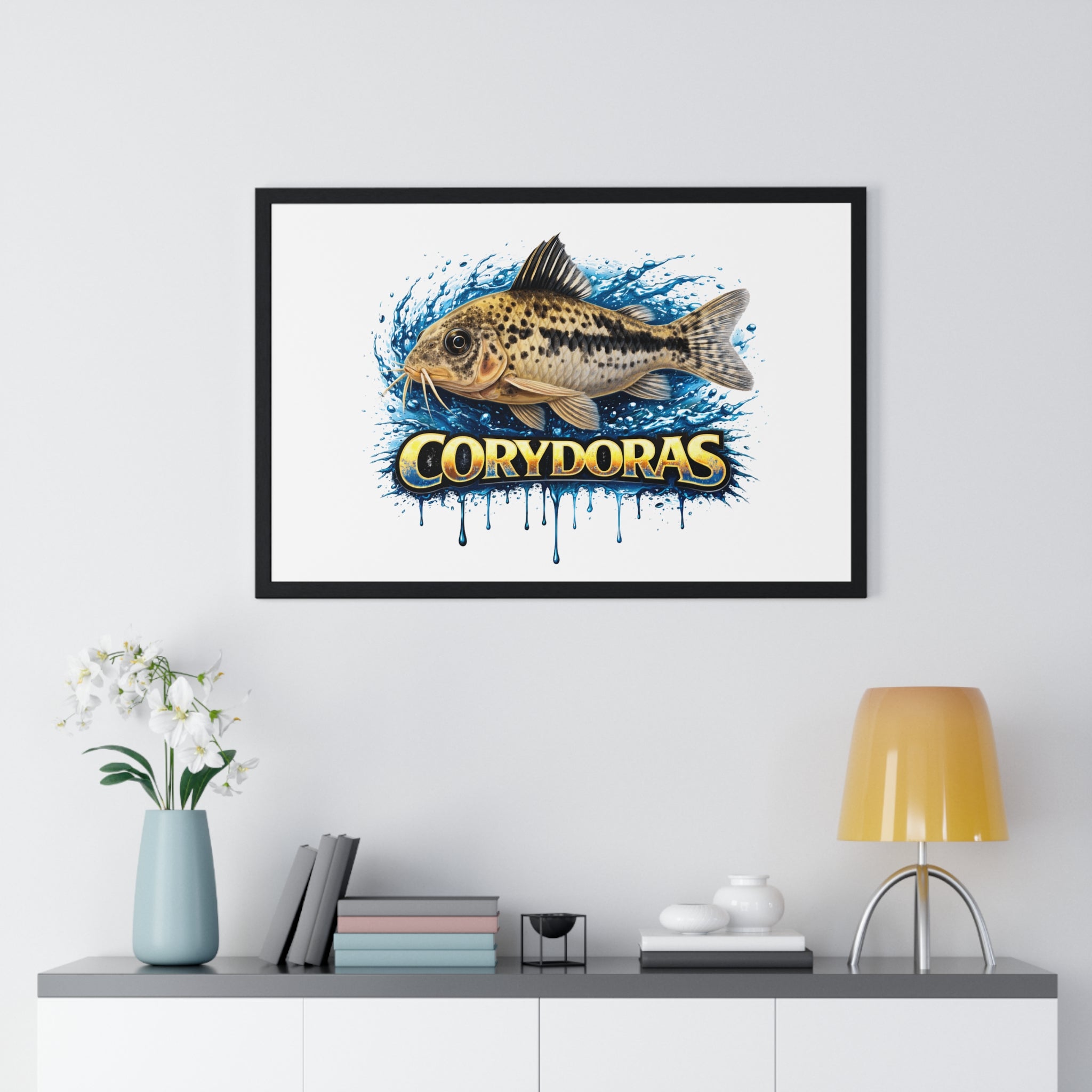 Peppered Corydoras Fish Framed Poster — Aquarium Wall Art