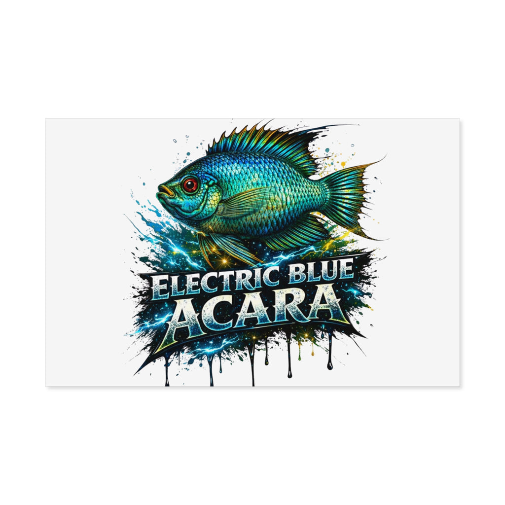 Electric Blue Acara Fish Poster — Vibrant Aquarium Wall Art