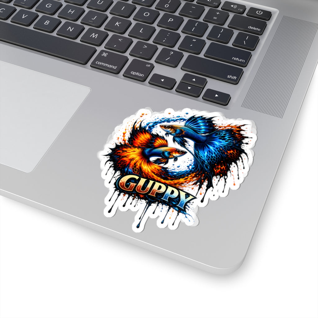 Fire & Ice Guppy – "Neon Flare" Glossy Kiss-Cut Sticker
