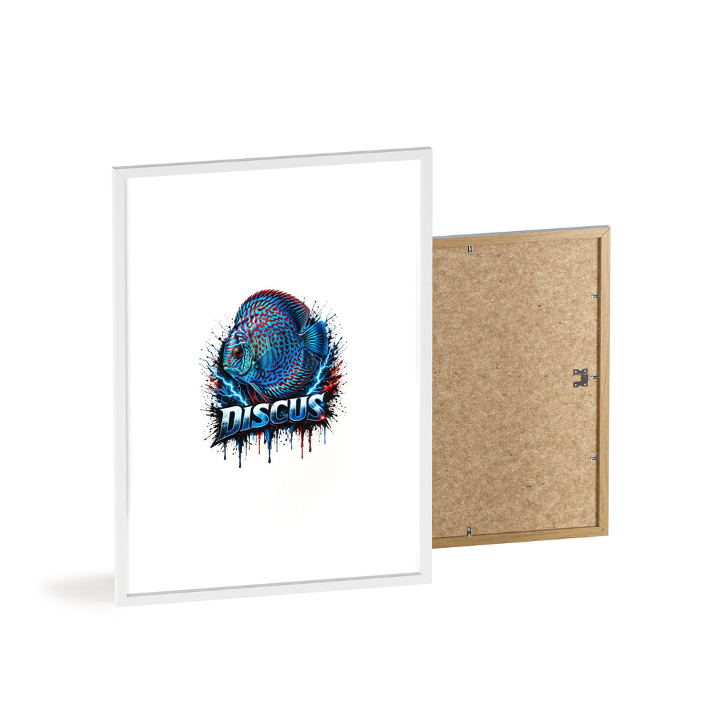 Discus Fish Poster with Wooden Frame — Colorful Aquarium Art Print