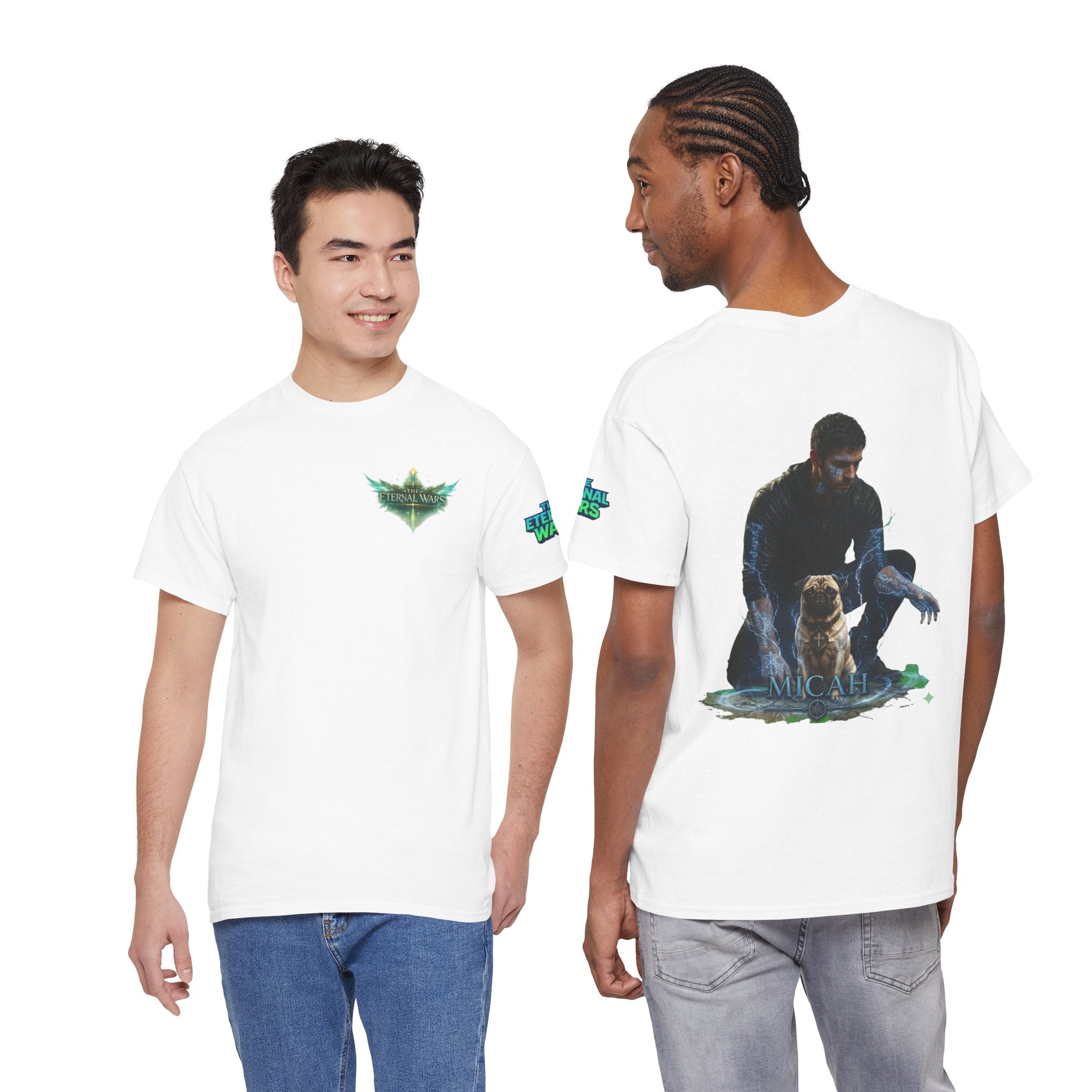 T-Shirt — Nature Warrior Graphic Tee with Man and Dog Illustration