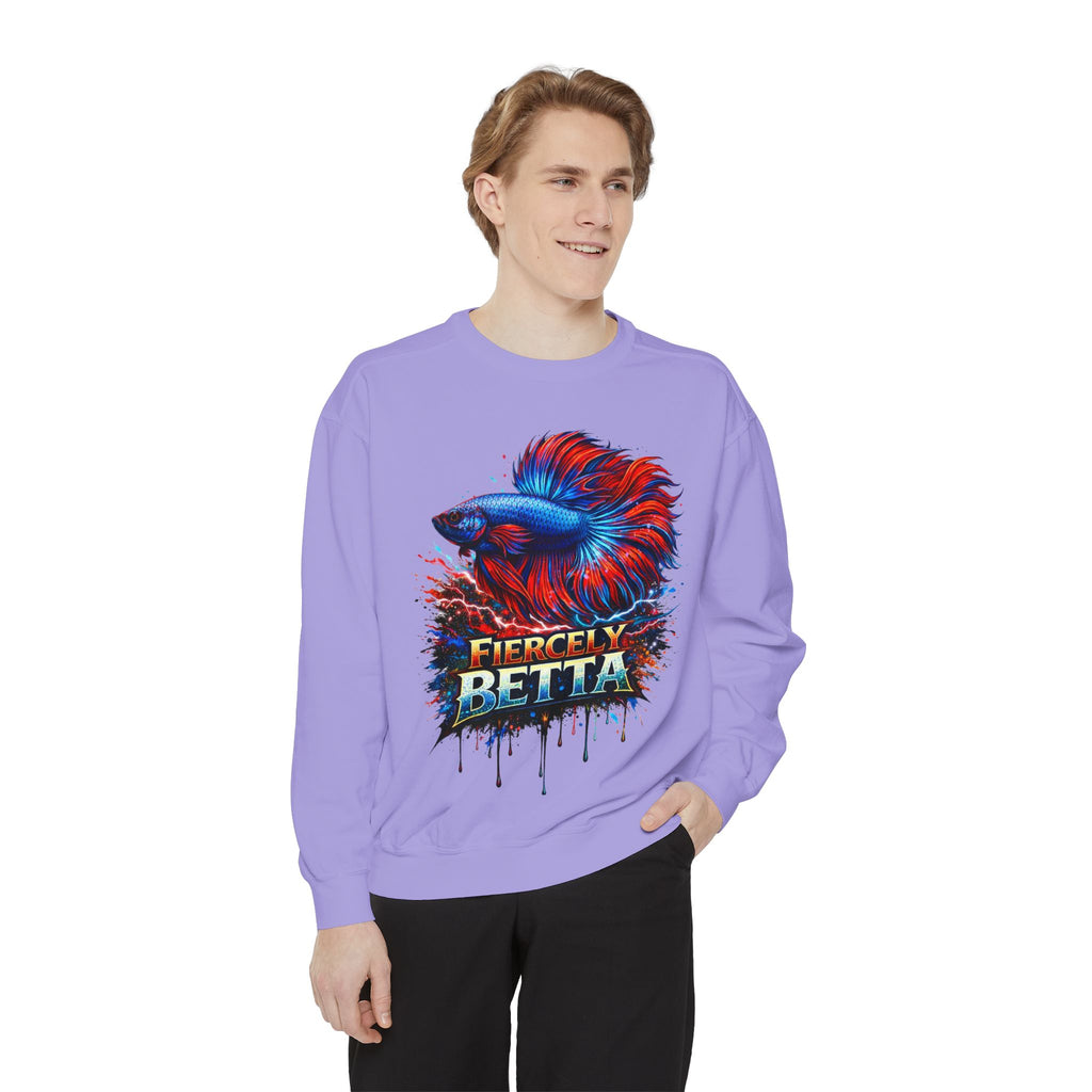 Betta Fish Sweatshirt — "Fiercely Betta" Colorful Aquarium Crewneck