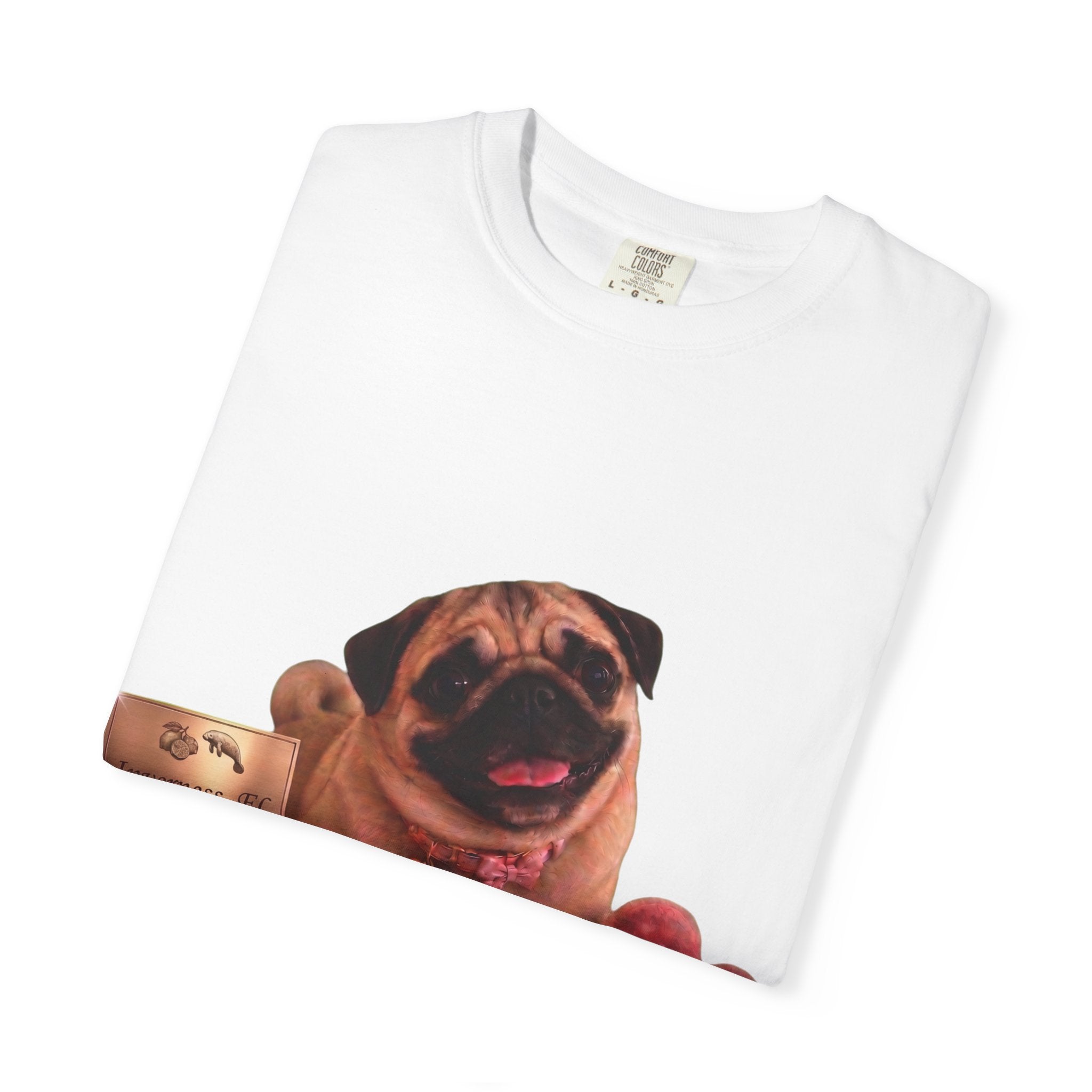 Pug Pet Portrait T-Shirt — Personalized "MIA" Dog Design