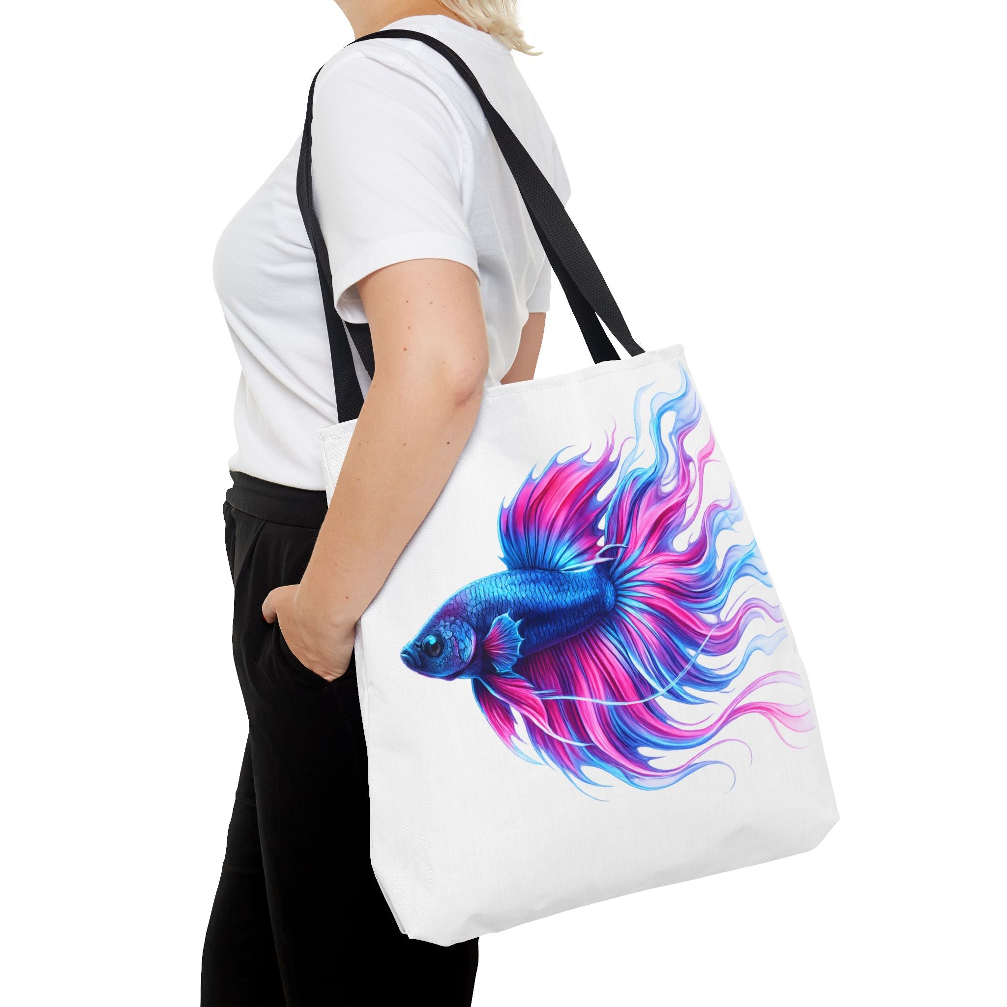 Colorful Betta Fish Tote Bag — Vibrant Blue & Pink Aquatic Art Beach Tote