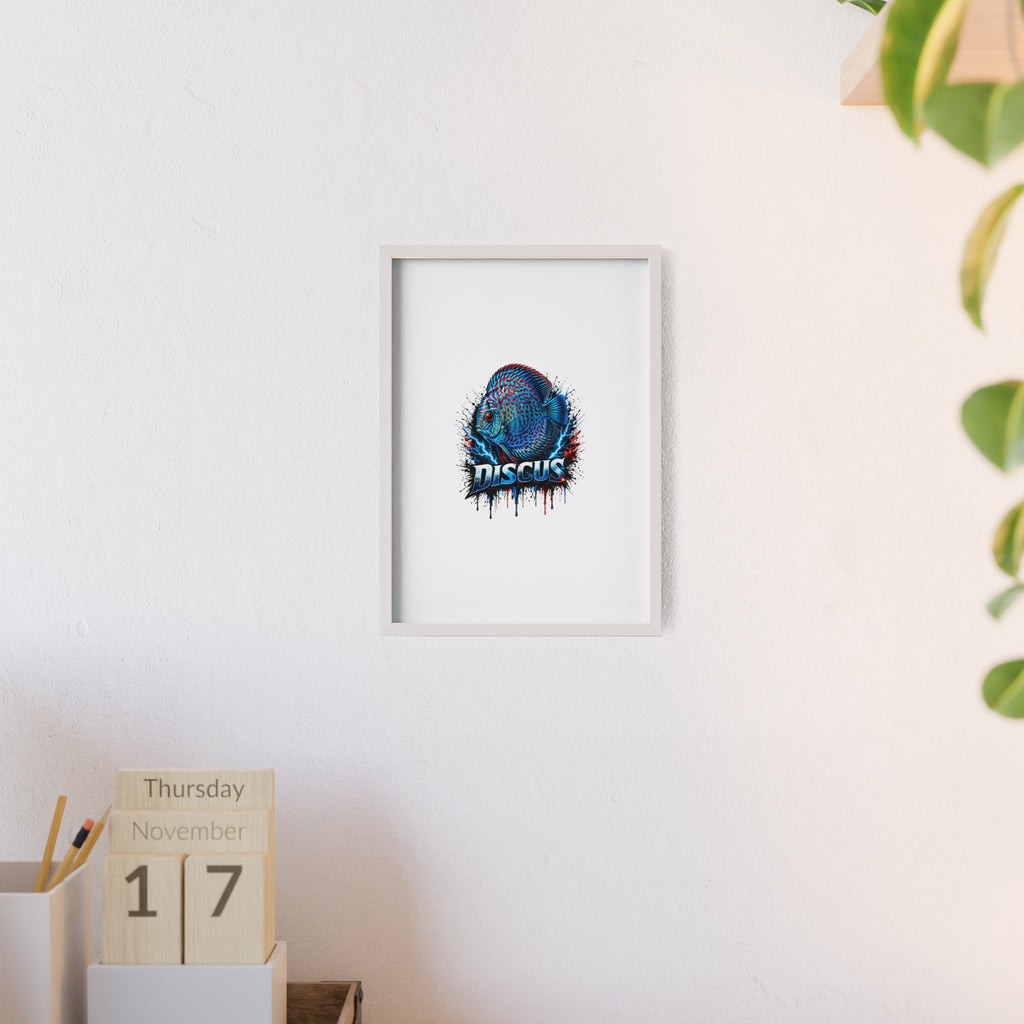 Discus Fish Poster with Wooden Frame — Colorful Aquarium Art Print