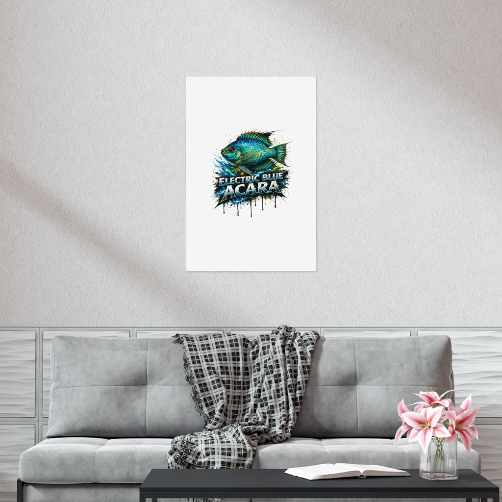 Electric Blue Acara Fish Poster — Vibrant Aquarium Wall Art