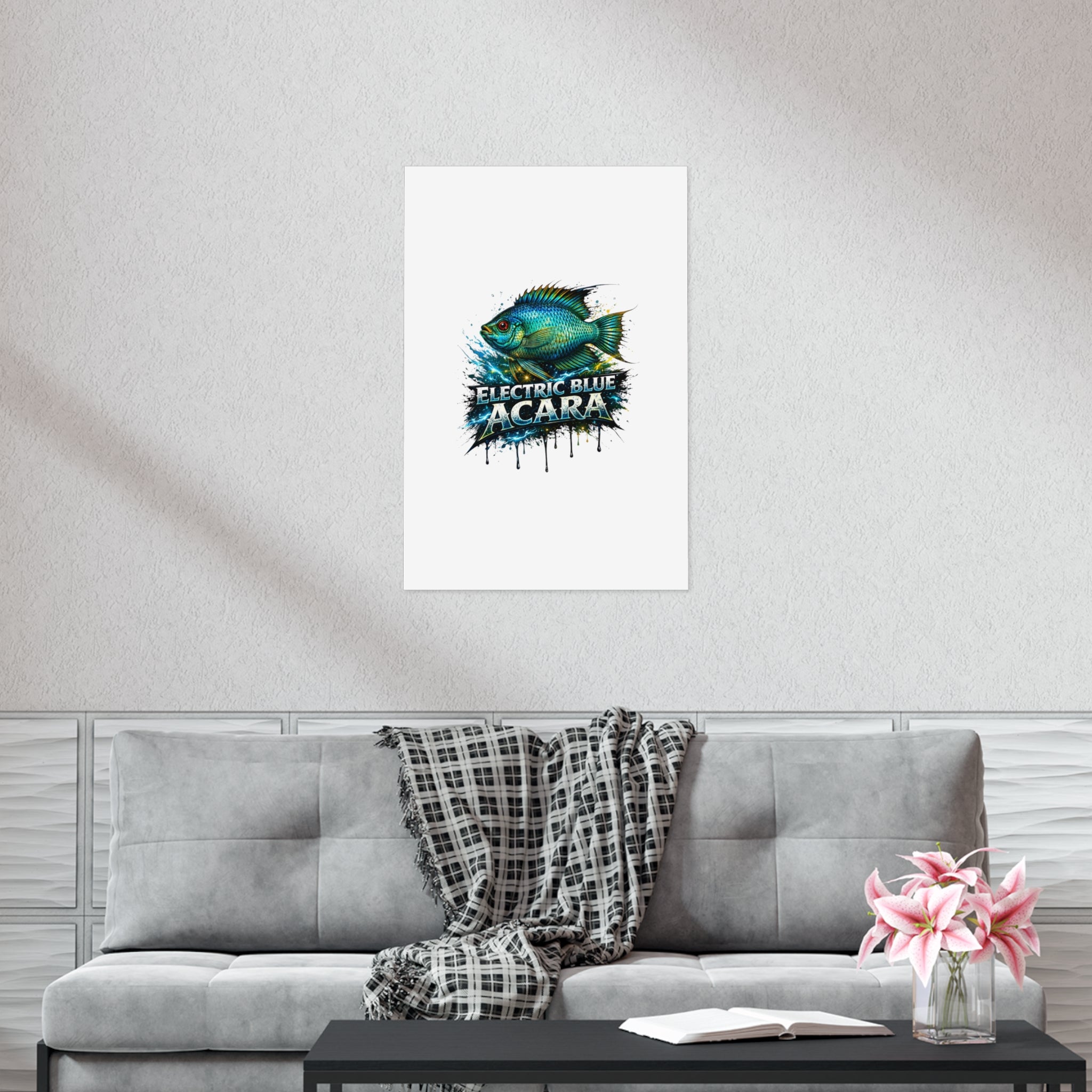 Electric Blue Acara Fish Poster — Vibrant Aquarium Wall Art