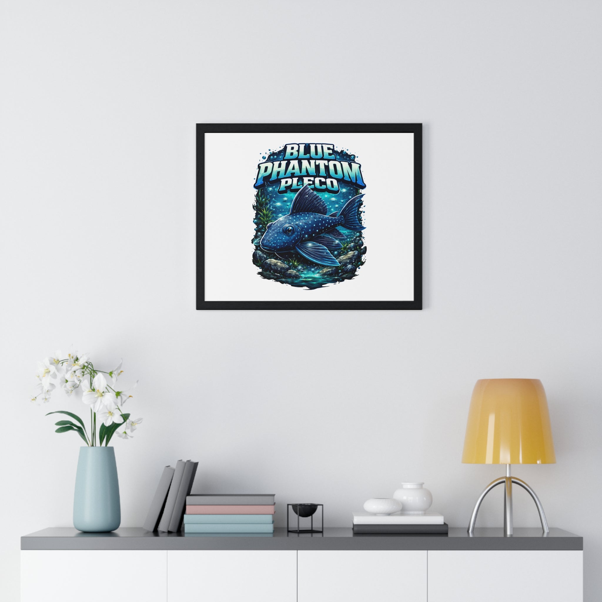 Blue Phantom Pleco Framed Poster — Aquatic Fish Art Print