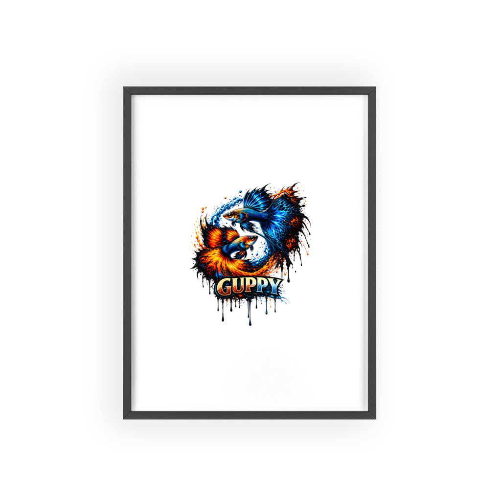 Guppy Fish Art Poster with Wooden Frame — Colorful Koi-Style Aquarium Print