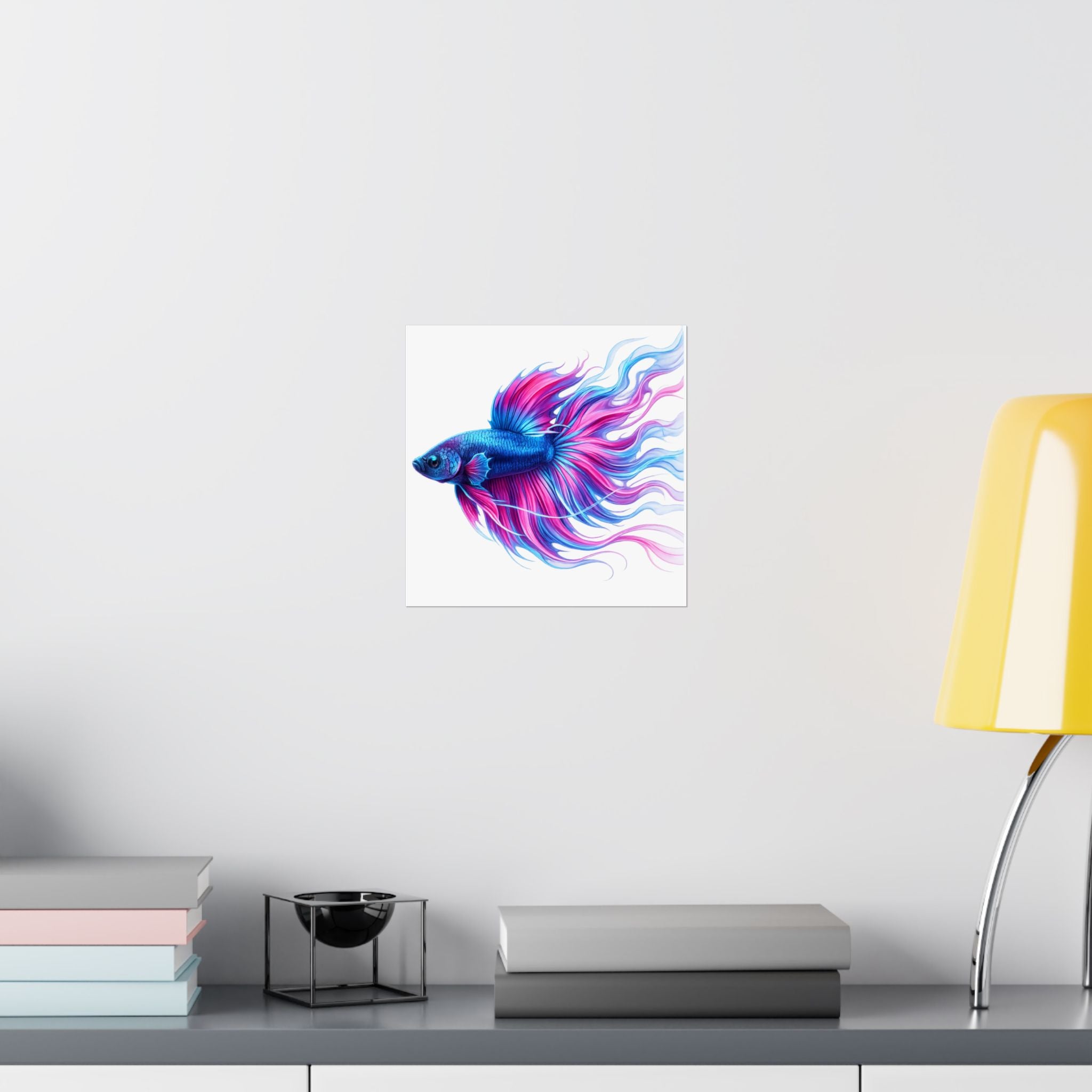 Betta Fish Art Poster — Colorful Blue & Pink Matte Vertical Wall Print