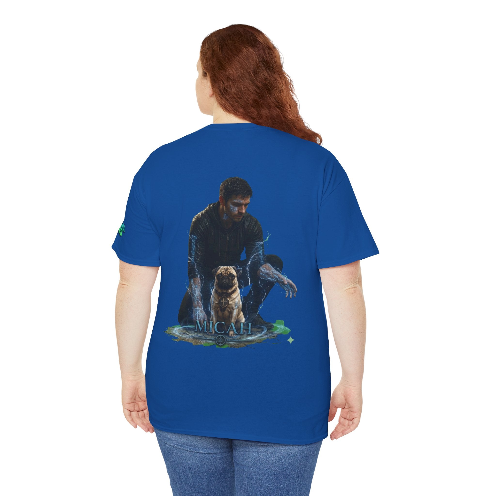 T-Shirt — Nature Warrior Graphic Tee with Man and Dog Illustration