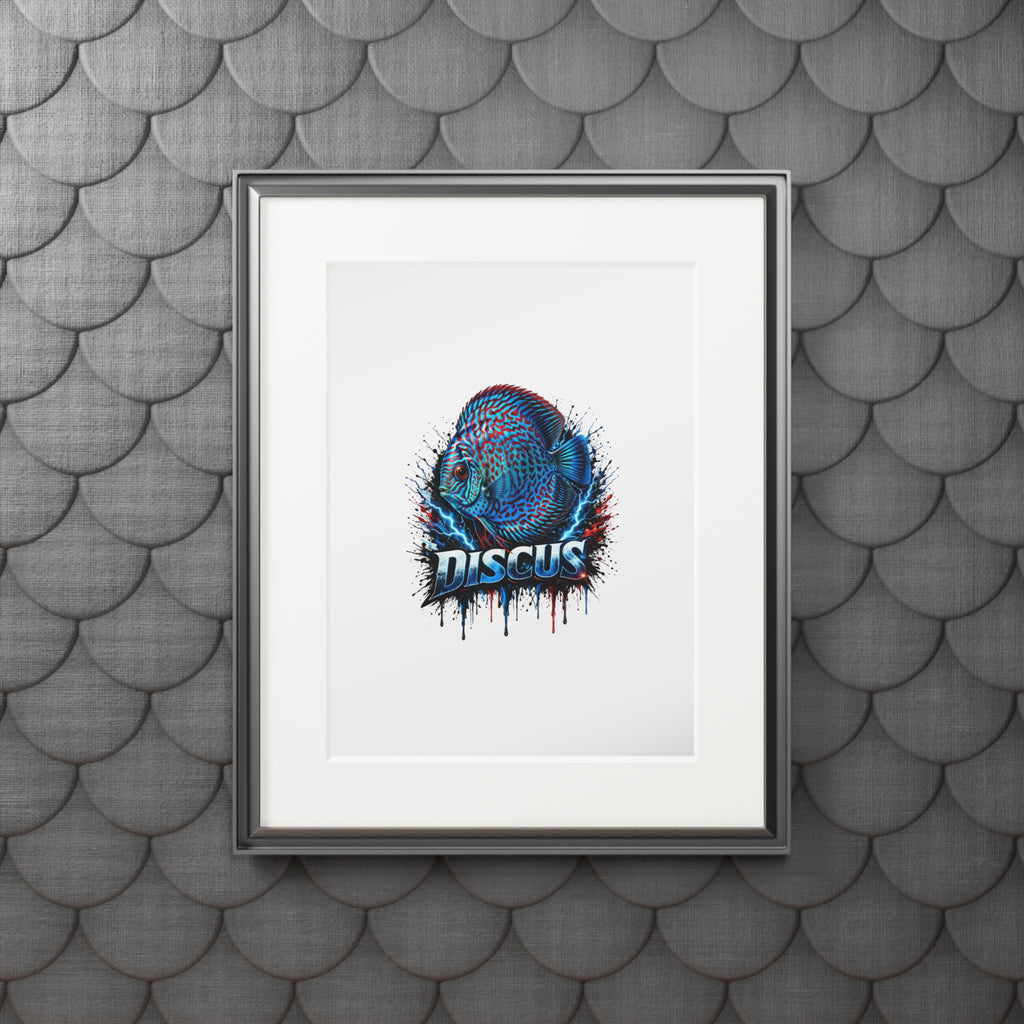 Discus Fish Fine Art Print with Passepartout Frame — Vibrant Blue Aquarium Wall Art
