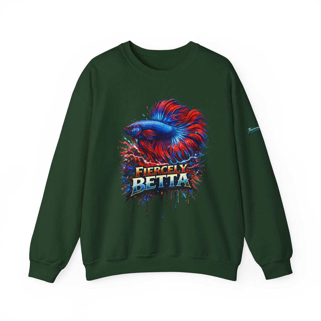 Betta Fish Crewneck Sweatshirt — "Fiercely Betta" Colorful Aquarium Graphic