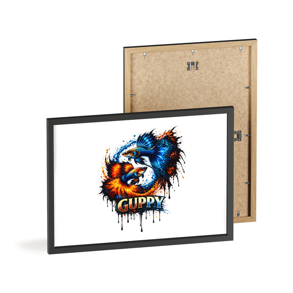 Guppy Fish Art Poster with Wooden Frame — Colorful Koi-Style Aquarium Print