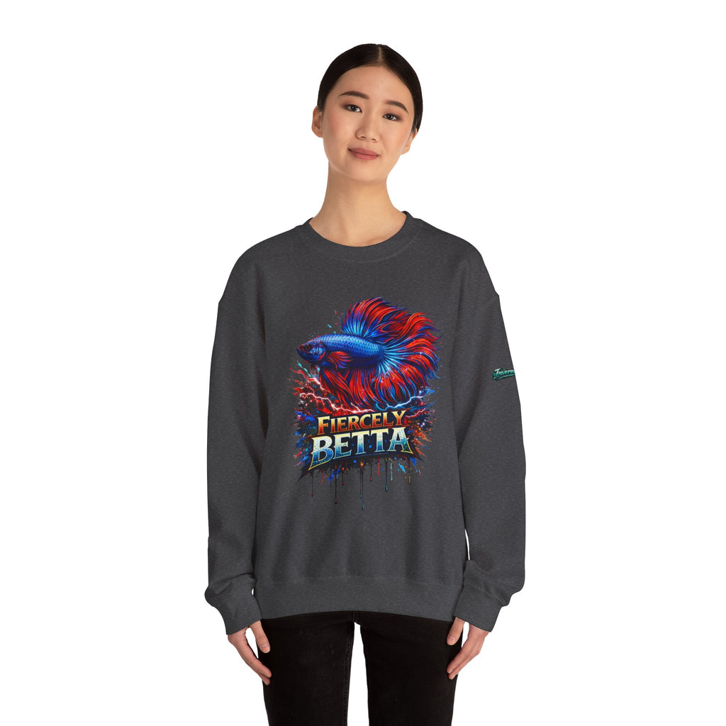 Betta Fish Crewneck Sweatshirt — "Fiercely Betta" Colorful Aquarium Graphic