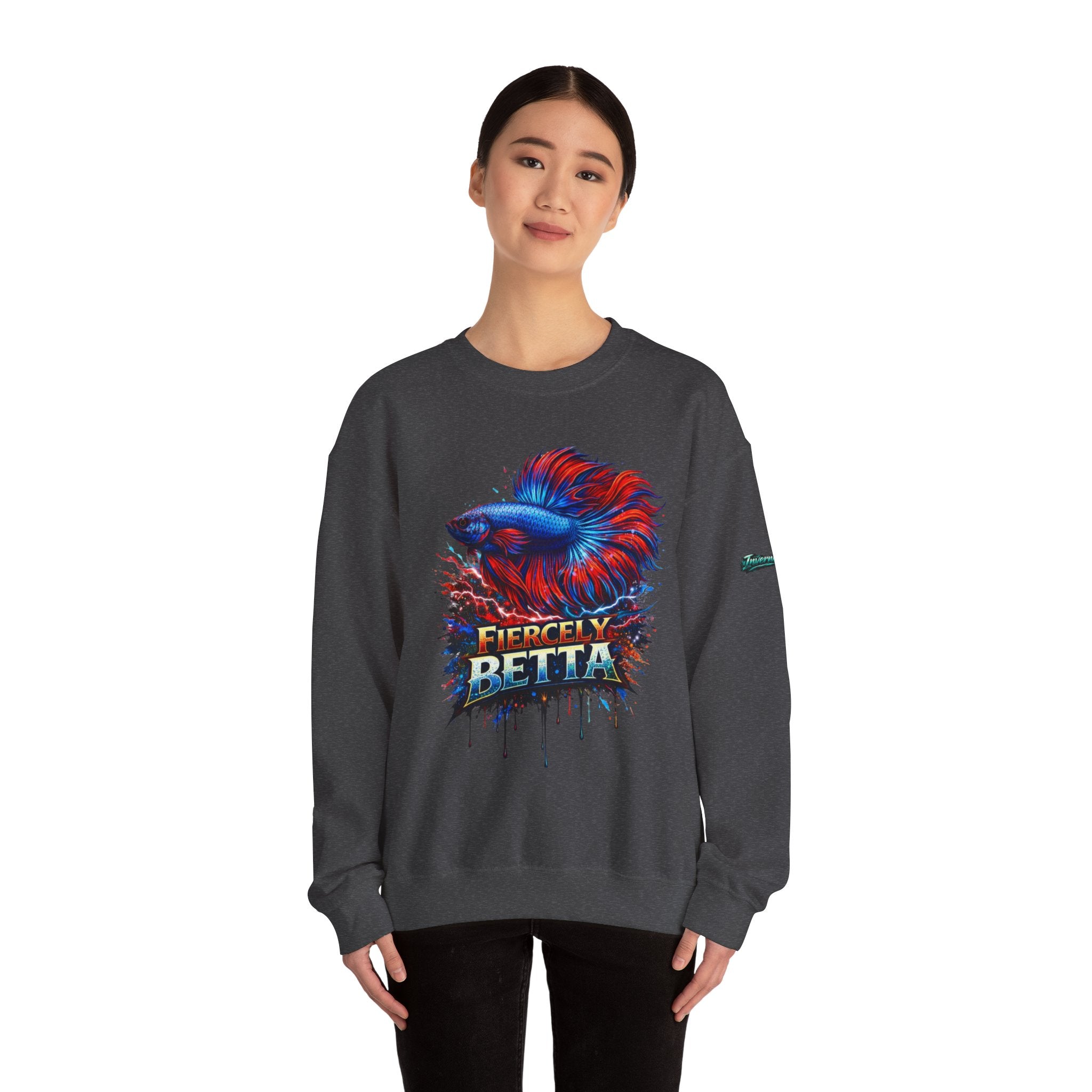 Betta Fish Crewneck Sweatshirt — "Fiercely Betta" Colorful Aquarium Graphic