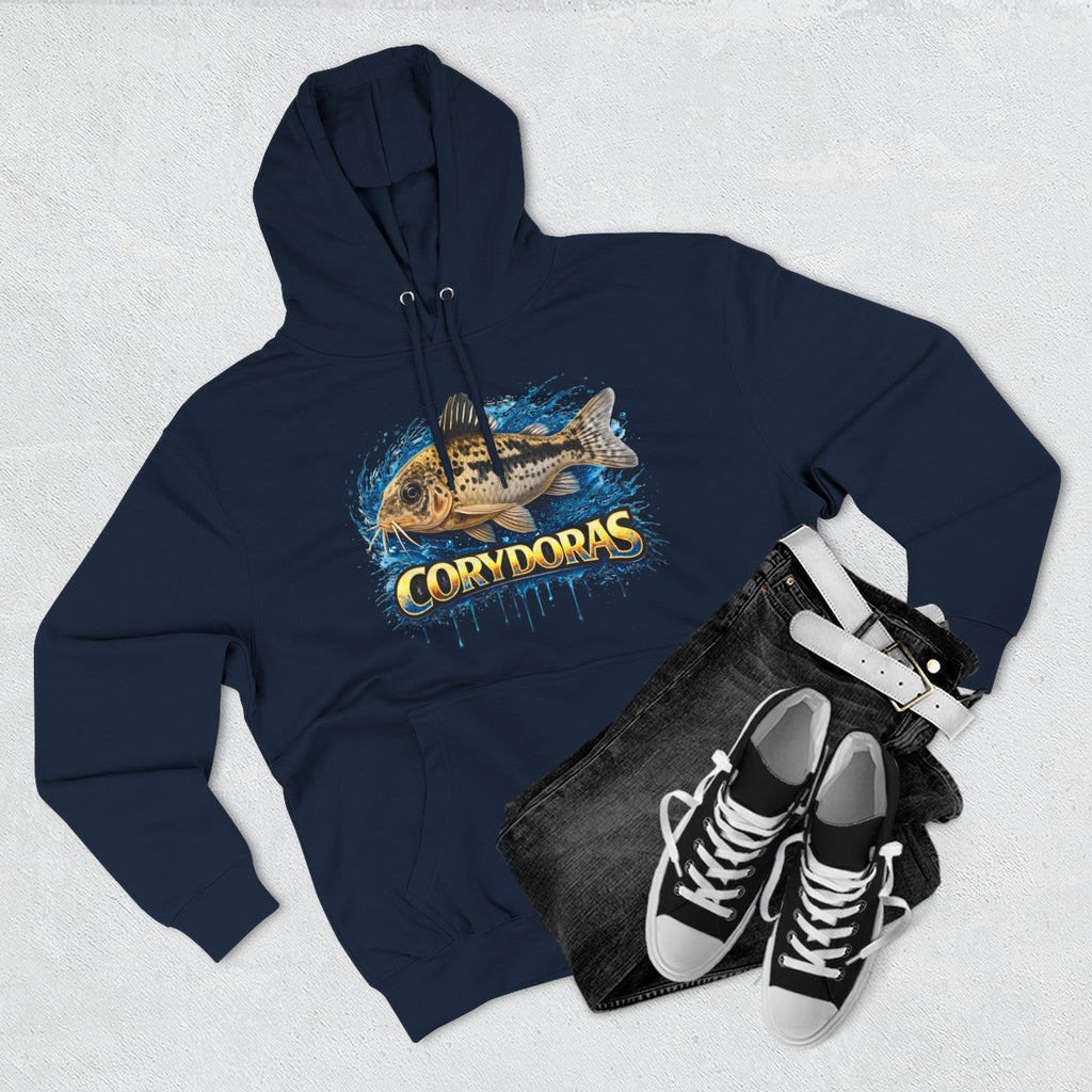 Peppered Corydoras Midweight Fleece Hoodie — Aquatic Catfish Illustration Pullover