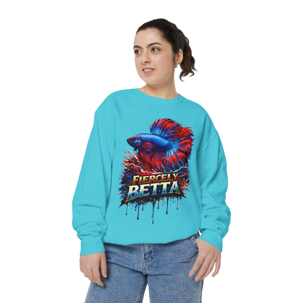 Betta Fish Sweatshirt — "Fiercely Betta" Colorful Aquarium Crewneck