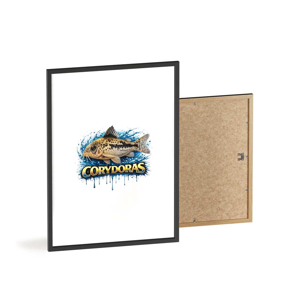 Peppered Corydoras Fish Poster with Wooden Frame — Aquarium Wall Art