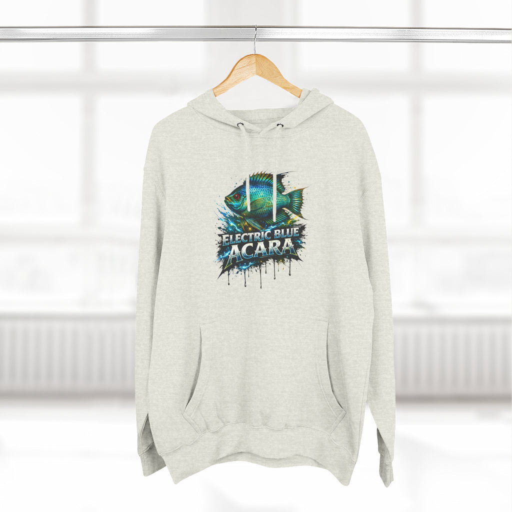 Electric Blue Acara Hoodie — Colorful Aquarium Fish Graphic Fleece Pullover