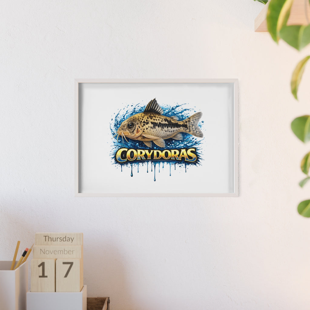 Peppered Corydoras Fish Poster with Wooden Frame — Aquarium Wall Art
