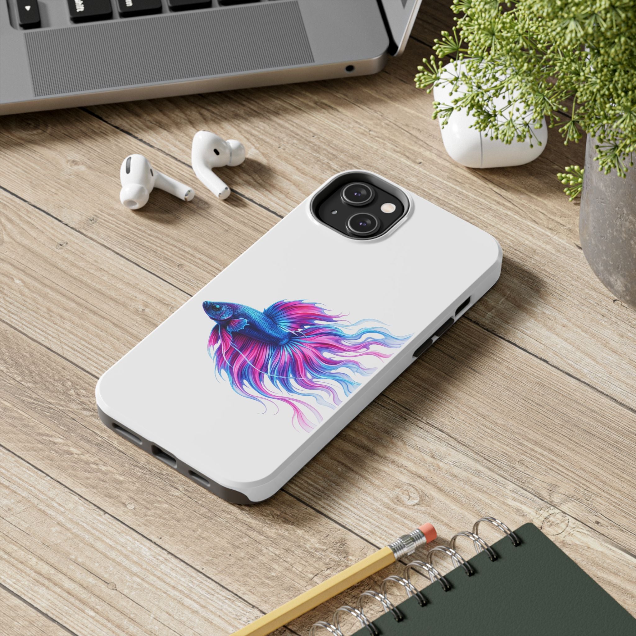 Betta Fish Tough Phone Case — Colorful Blue & Pink Aquarium Art