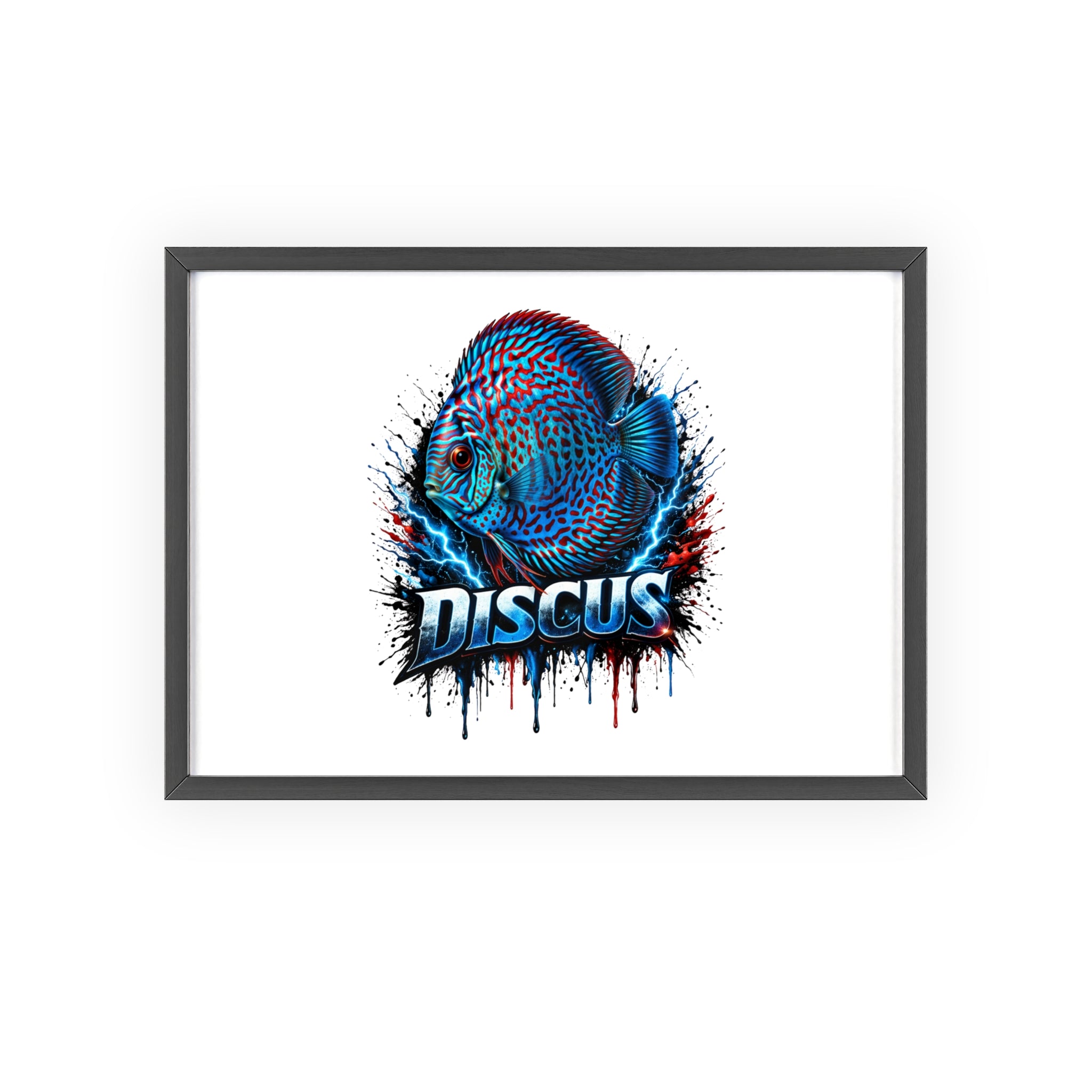 Discus Fish Poster with Wooden Frame — Colorful Aquarium Art Print
