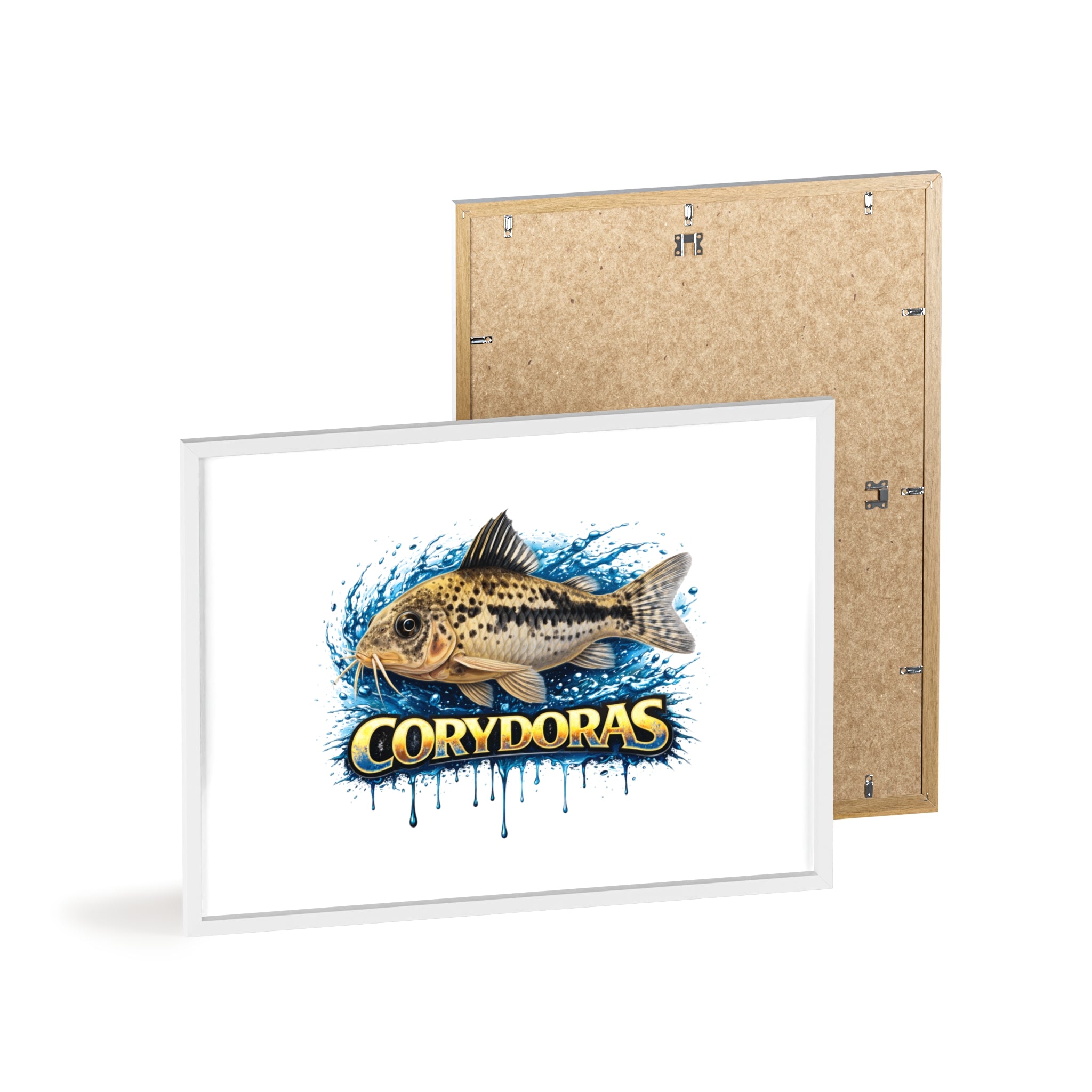 Peppered Corydoras Fish Poster with Wooden Frame — Aquarium Wall Art