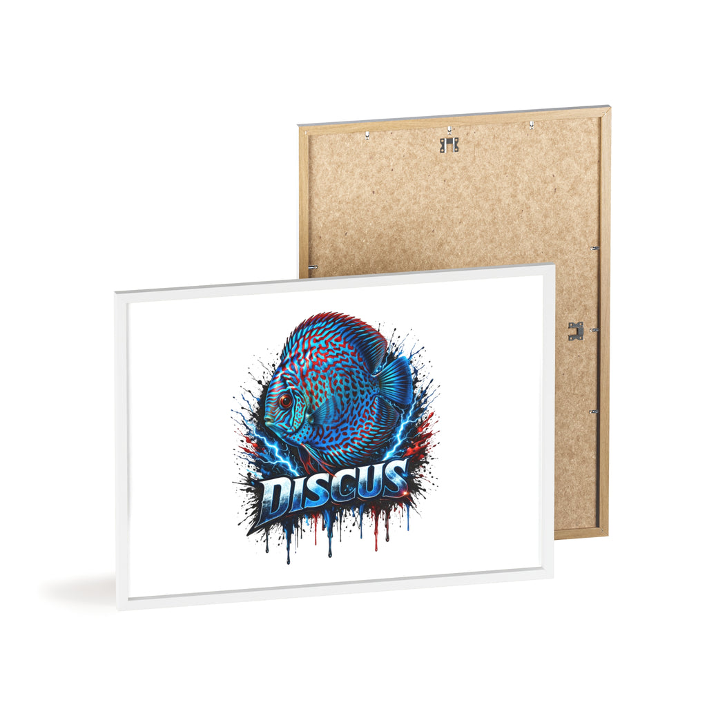 Discus Fish Poster with Wooden Frame — Colorful Aquarium Art Print