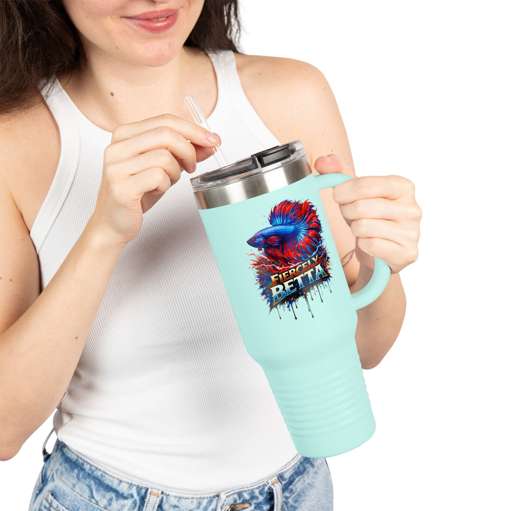 40oz Insulated Travel Mug — 'Fiercely Betta' Colorful Betta Fish Design